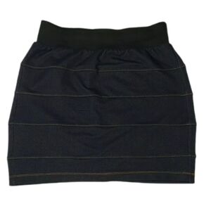 Blue Asphalt Womens Indigo Denim Paneled Stretch Pull On Skirt Size L.